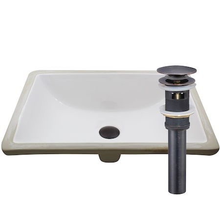 Novatto Rectangular Undermount White Porcelain Sink with Rubbed Bronze Drain Set NP-U193906ORB